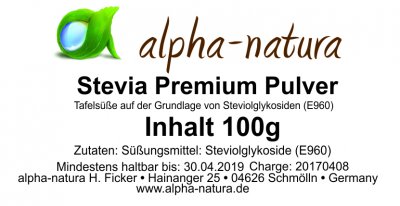 Stevia Premium Pulver - 1Kg Nachfüllpack